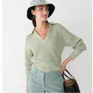J Crew Collared cotton beach sweater in Light Sage small
